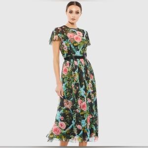 Mac Duggal Multi Color Floral Cap Sleeve Midi